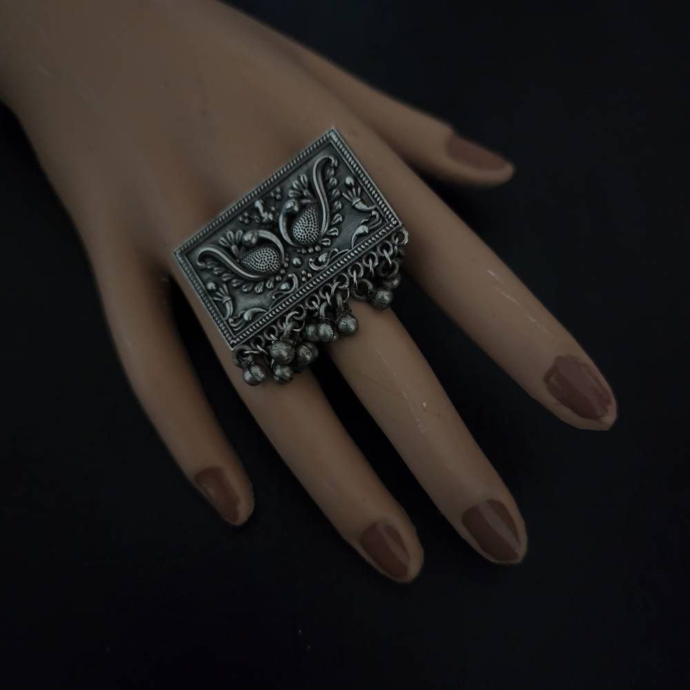 Peacock Oxidized Finger Ring – Adorn Dreams