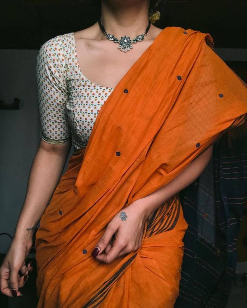 Buy online Women's Self Design Orange Colored Saree With Blouse from ethnic  wear for Women by Homedeal for ₹849 at 71% off | 2024 Limeroad.com