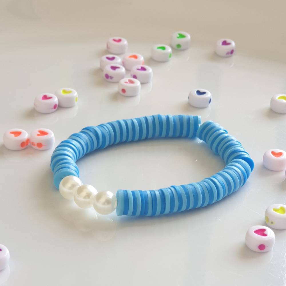 Blue clay bead bracelet